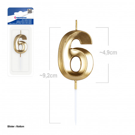 Bougie biseautée numéro 6 dorée