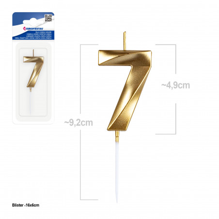 Bougie biseautée chiffre 7 doré