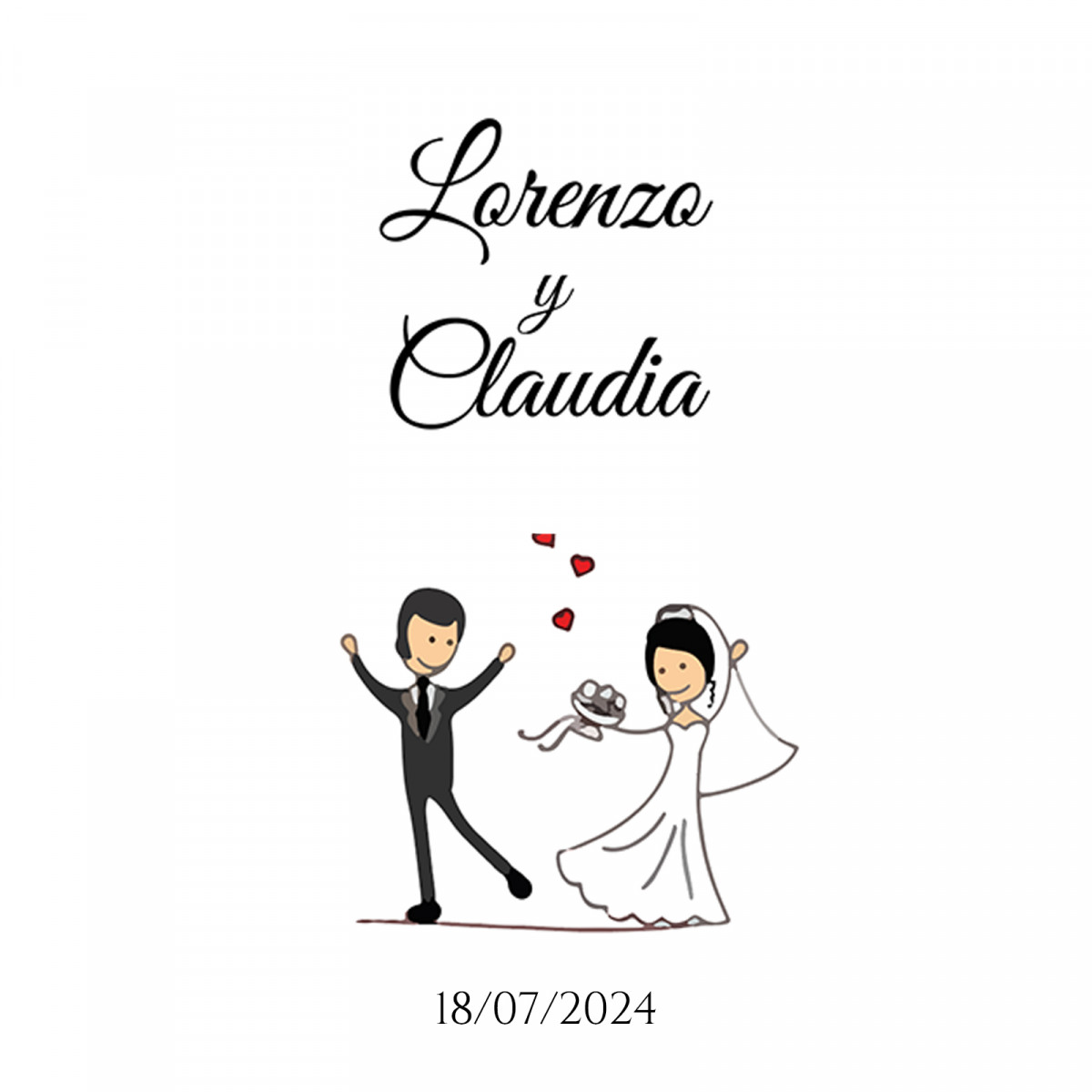 Adhésif carré personnalisé 5 x 5 cm avec dessin de mariés pour les détails de mariage