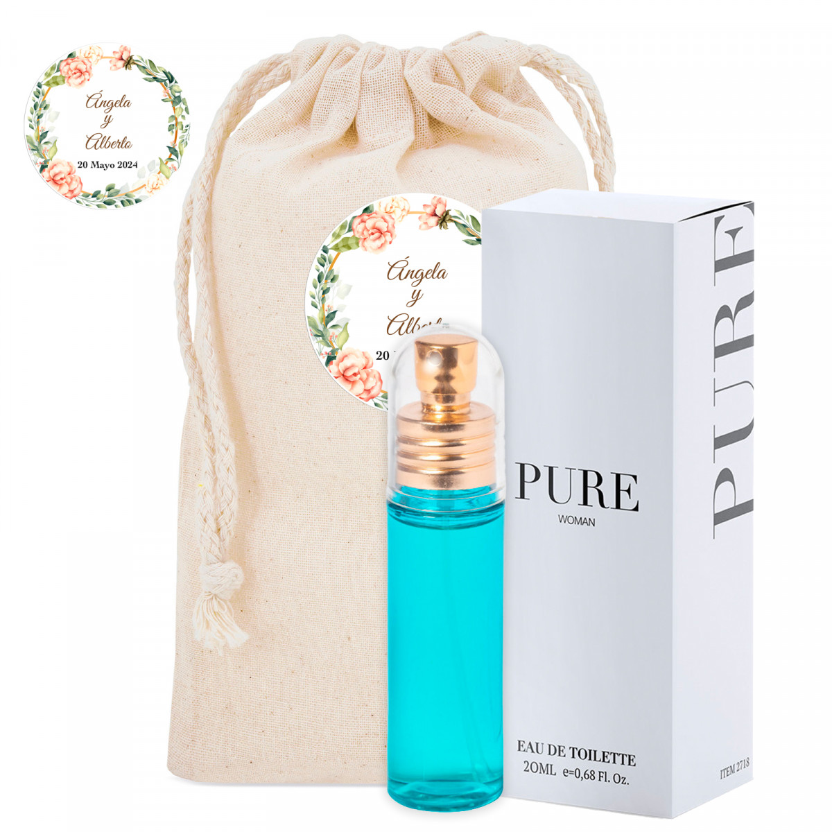 Parfum pour femme dans un sac en coton personnalisé pour les détails