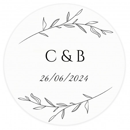 Sticker personnalisé avec initiales rond 5 cm pour détails