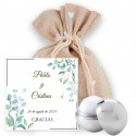 Baume à lèvres avec carte de rappel personnalisée dans un sac en tissu pour les cadeaux de mariage