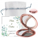 Miroir double or rose avec carte de rappel dans un sac en organza pour des détails