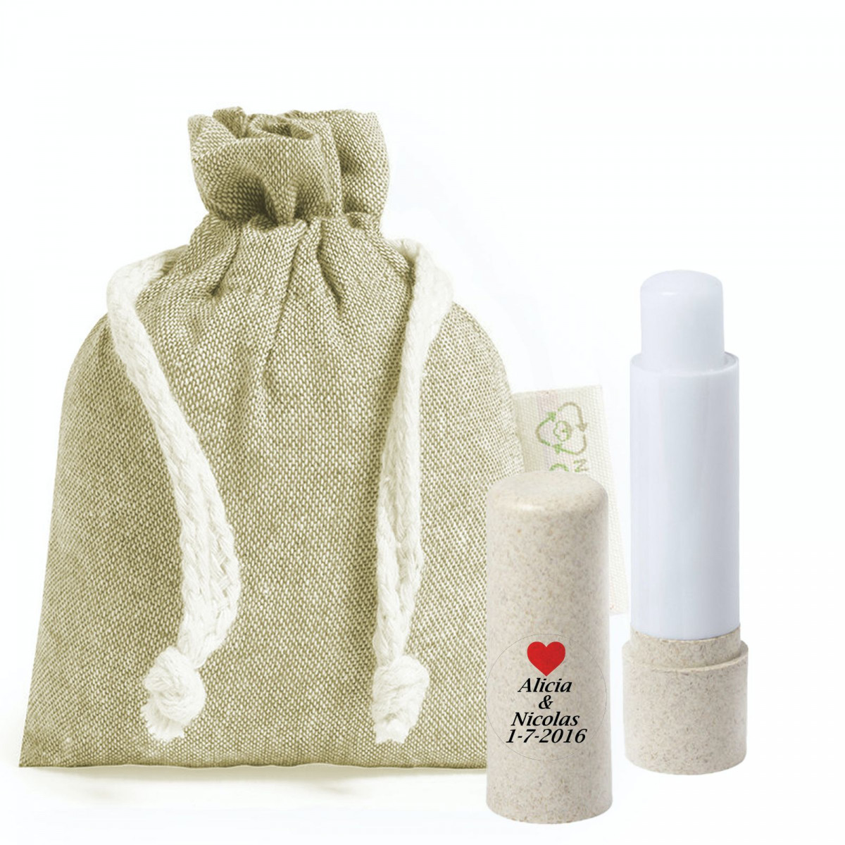 Baume à lèvres personnalisé avec sac de mariage rustique