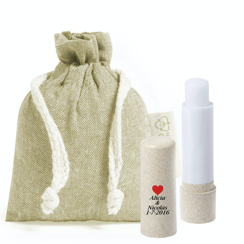 Baume à lèvres personnalisé avec sac de mariage rustique