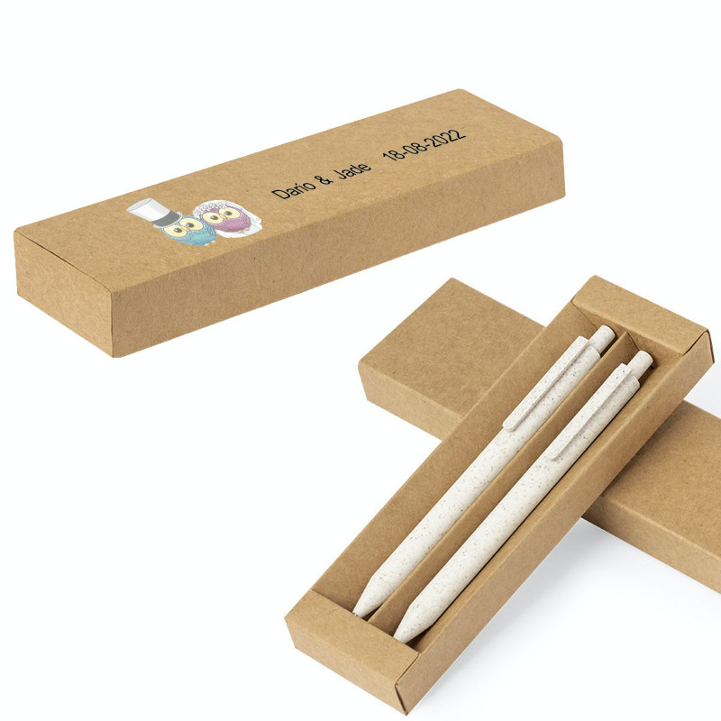 Stylo et porte-mine dans un étui éco avec autocollants personnalisables pour mariage