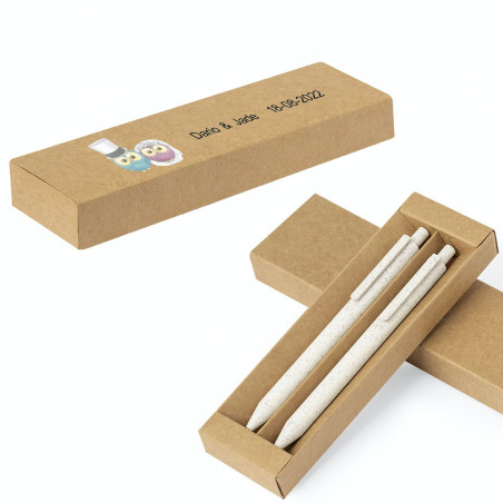 Stylo et porte-mine dans un étui éco avec autocollants personnalisables pour mariage