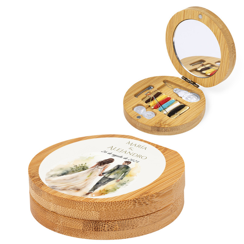 Kit de couture de poche en bambou avec support adhésif pour les mariés pour les mariages