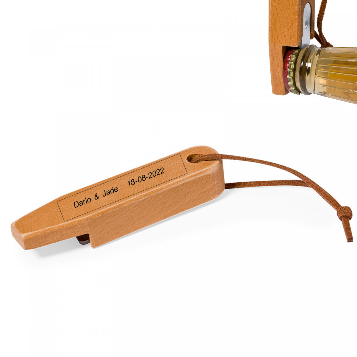 Décapsuleur en bois personnalisé pour plus de détails