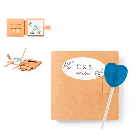 Trousse personnalisée avec dessins et crayons de couleur et une sucette à peindre la langue pour les détails