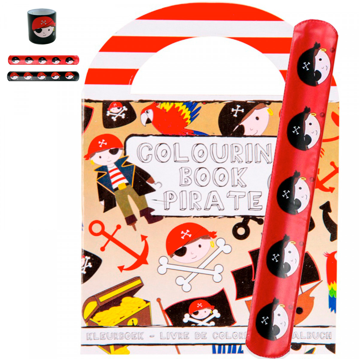 Livre pirate à colorier avec autocollants et bracelet enroulable pour les détails