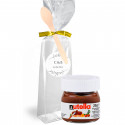 Nutella 25 g. dans un sac transparent personnalisé avec fermeture et cuillère en bois pour les détails