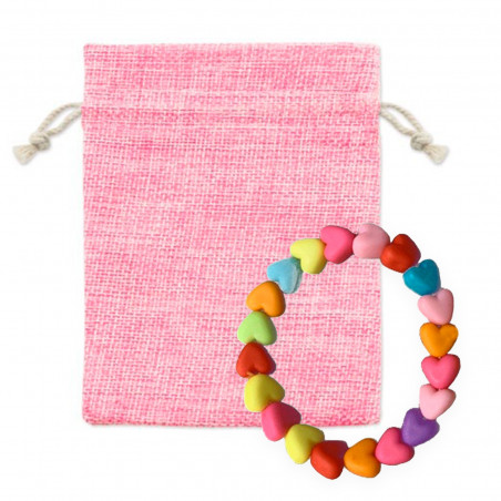 Bracelet avec perles dans un sac en tissu rose pour les détails