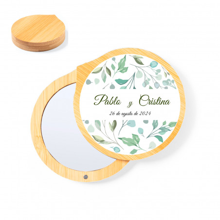 Miroir de poche personnalisé recouvert de bambou pour plus de détails