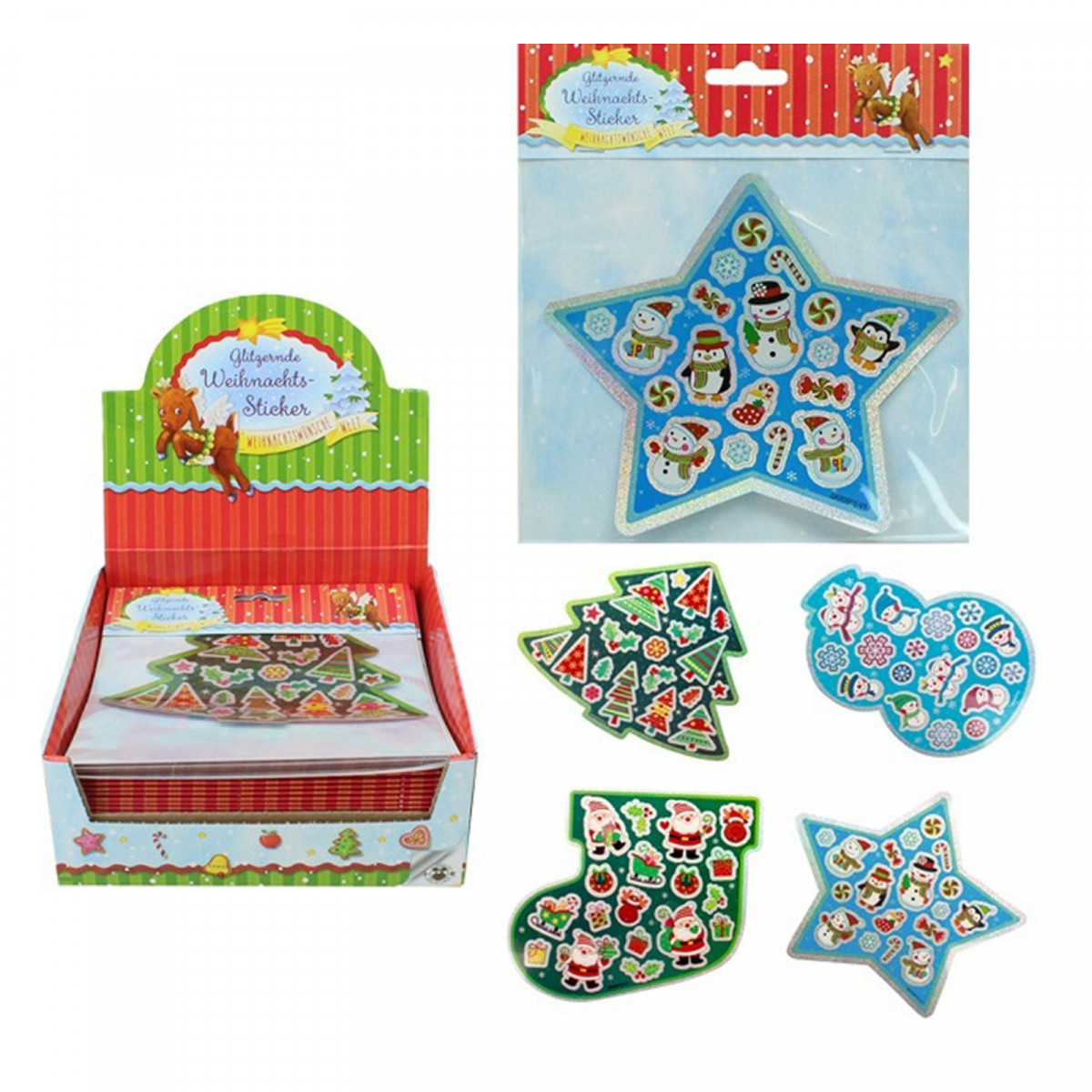 Autocollants de Noël avec paillettes en blister