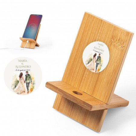 Support en bambou personnalisé pour téléphones mobiles pour les détails de mariage