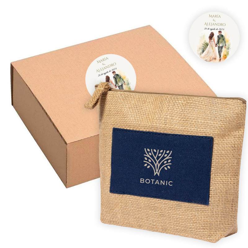 Nécessaire en jute marin dans une boîte personnalisée pour les détails