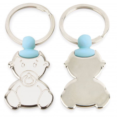 Porte-clé bébé bleu dans une boîte personnalisée pour des cadeaux