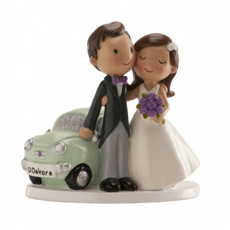 Figurine mariés voiture pour gâteau de mariage