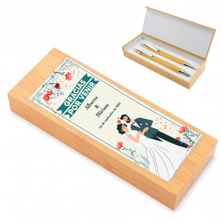 Coffret en bois avec stylo et porte-mine personnalisé pour cadeaux de mariage