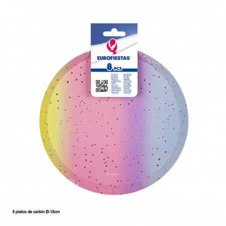 Assiettes jetables multicolores de 18 cm en pack de 8 unités