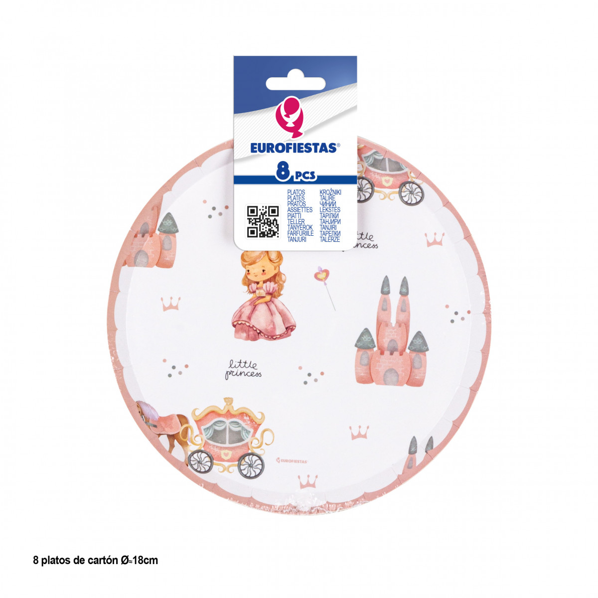 Assiettes pour fêtes d'enfants de princesses en pack de 8 unités