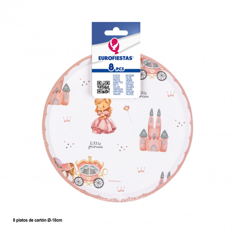 Assiettes pour fêtes d'enfants de princesses en pack de 8 unités