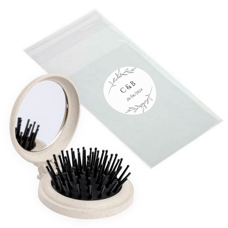 Miroir avec brosse pliable et autocollant personnalisé pour les détails