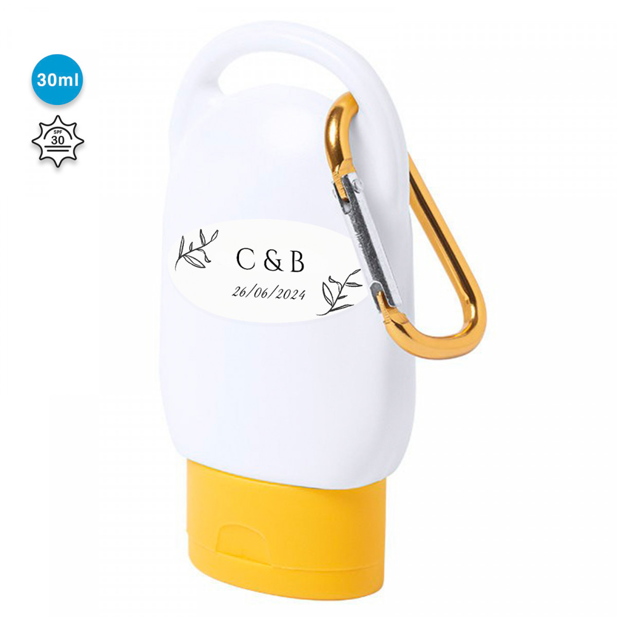 Protection solaire personnalisée SPF30 avec initiales pour les détails