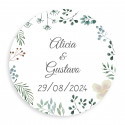 Adhésif personnalisable rond 3 cm herbes minimalistes pour les mariages
