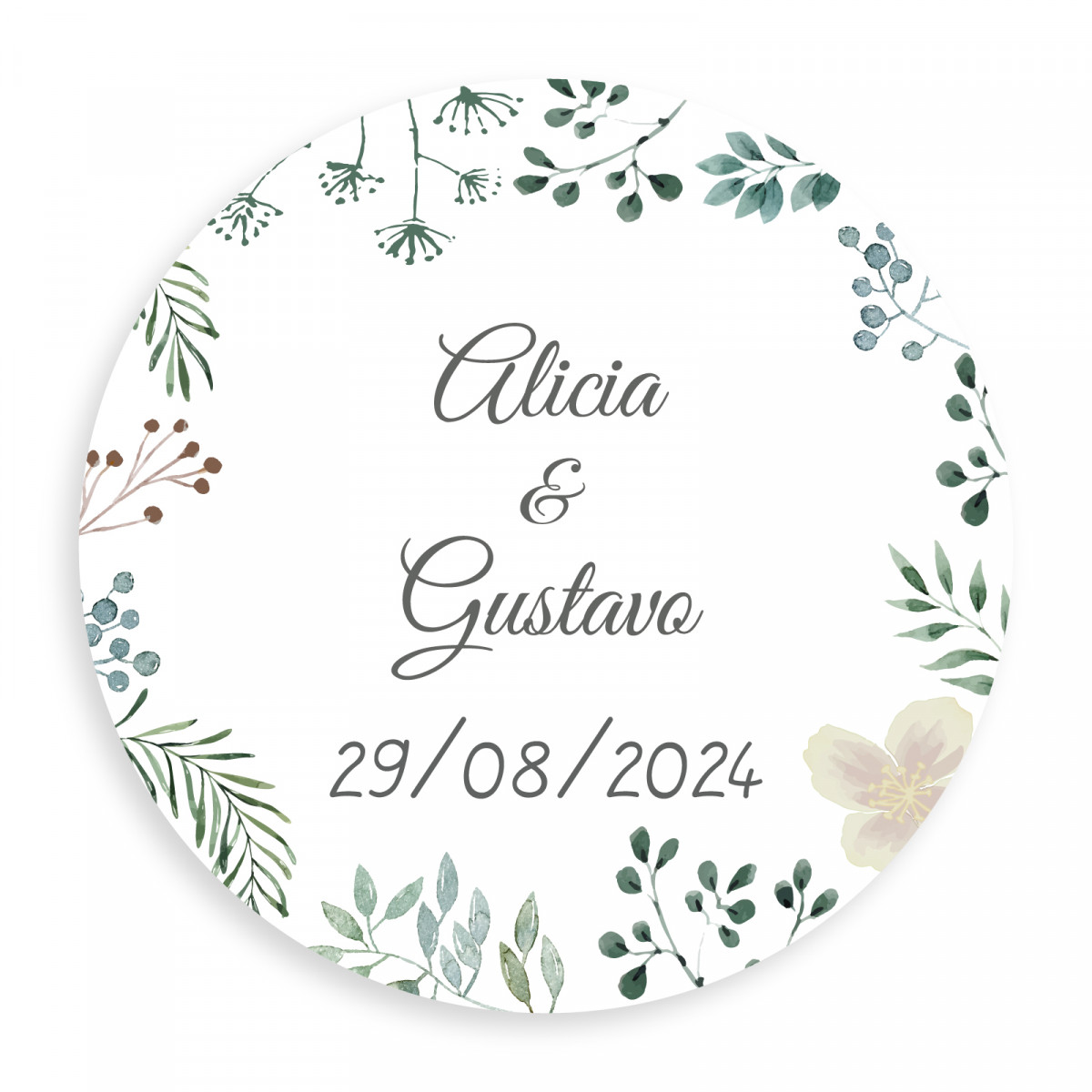 Adhésif personnalisable rond 3 cm herbes minimalistes pour les mariages