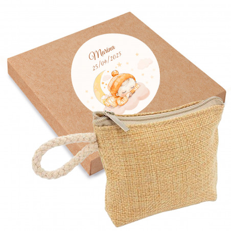 Sac à main rustique avec autocollant personnalisé pour cadeaux de baptême