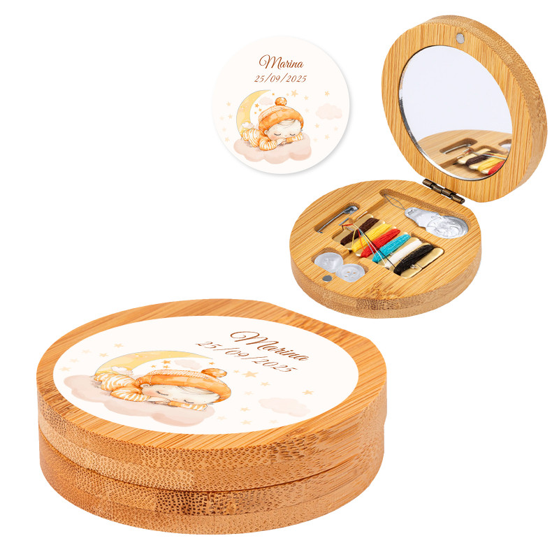 Kit de couture avec miroir personnalisé et autocollant bébé pour cadeaux de baptême