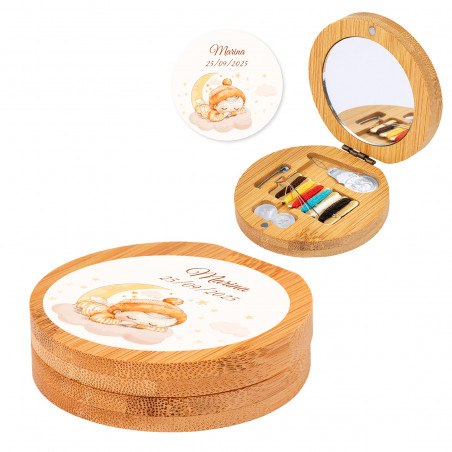Kit de couture avec miroir personnalisé et autocollant bébé pour cadeaux de baptême