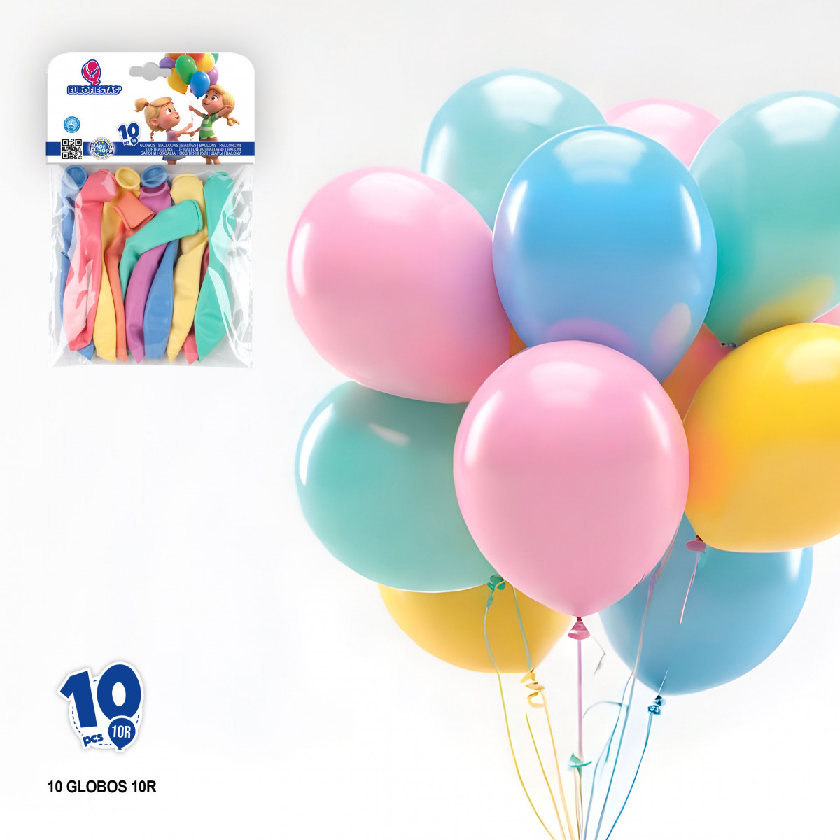 Ballons en latex assortis de couleurs douces en paquet de 10 unités