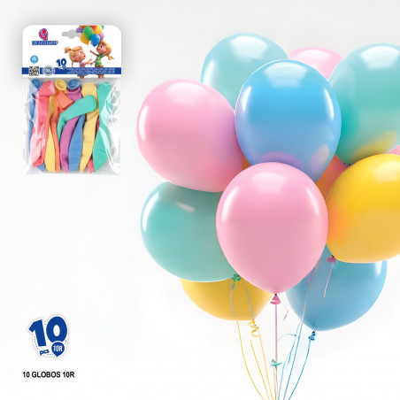 Ballons en latex assortis de couleurs douces en paquet de 10 unités