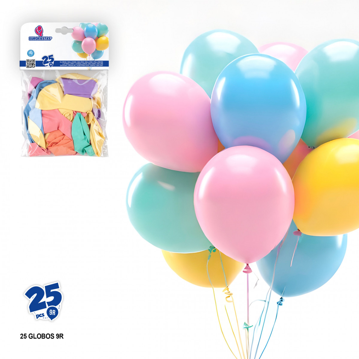Ballons en latex assortis de couleurs douces en pack de 25 unités