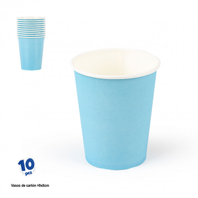 Gobelets jetables en carton bleu clair en pack de 10 unités