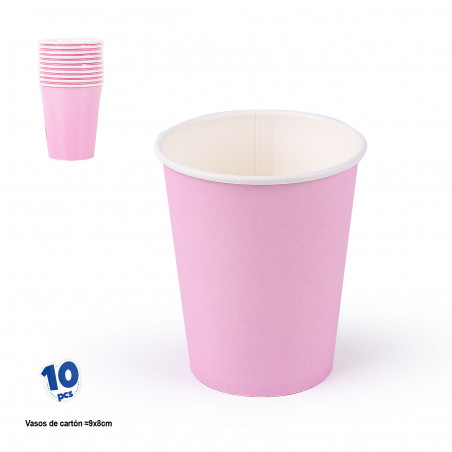 Gobelets jetables en carton rose par pack de 10 unités