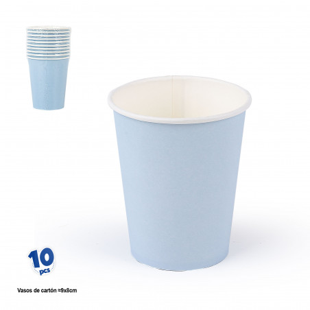 Gobelets jetables en carton bleu pastel en pack de 10 unités