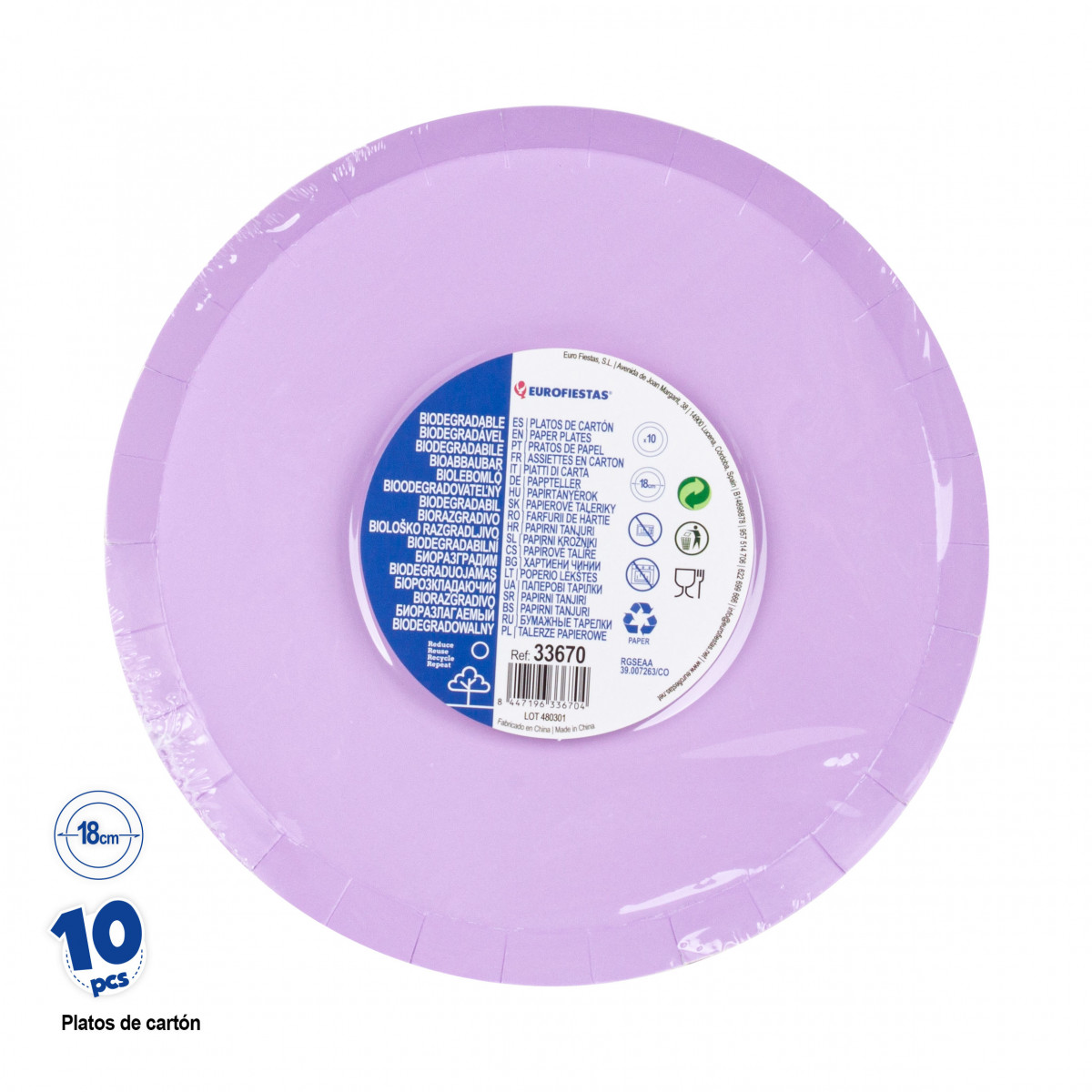 Assiette plate violet en pack de 10 pièces de 18 cm