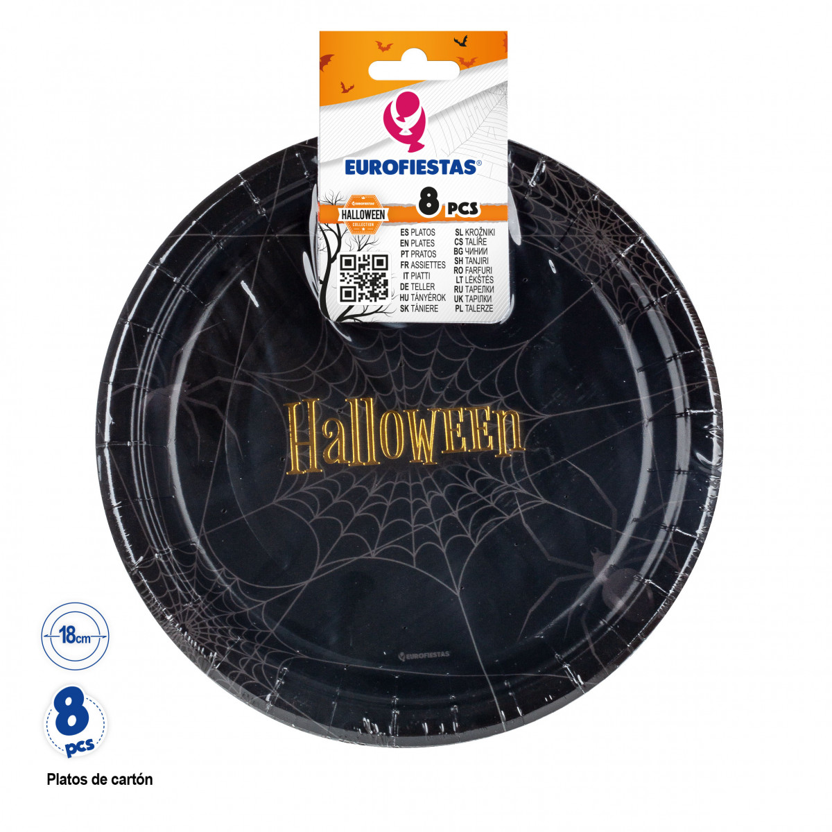Assiette en carton pour Halloween en pack de 8 unités et 18 cm