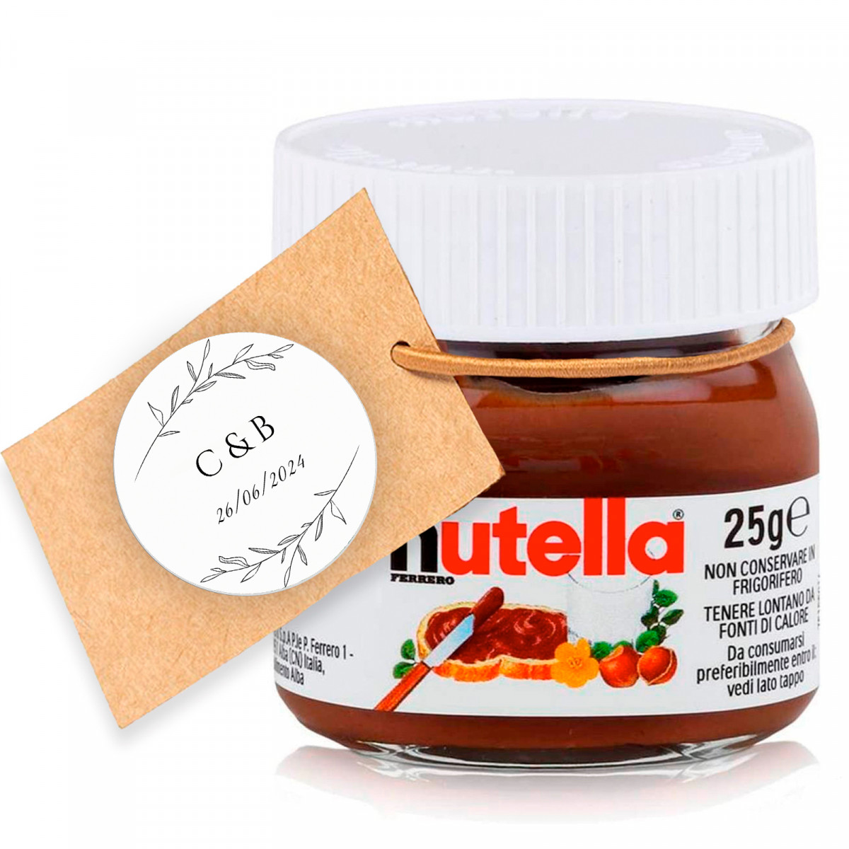 Nutella 25 grammes avec étiquette personnalisée pour les détails