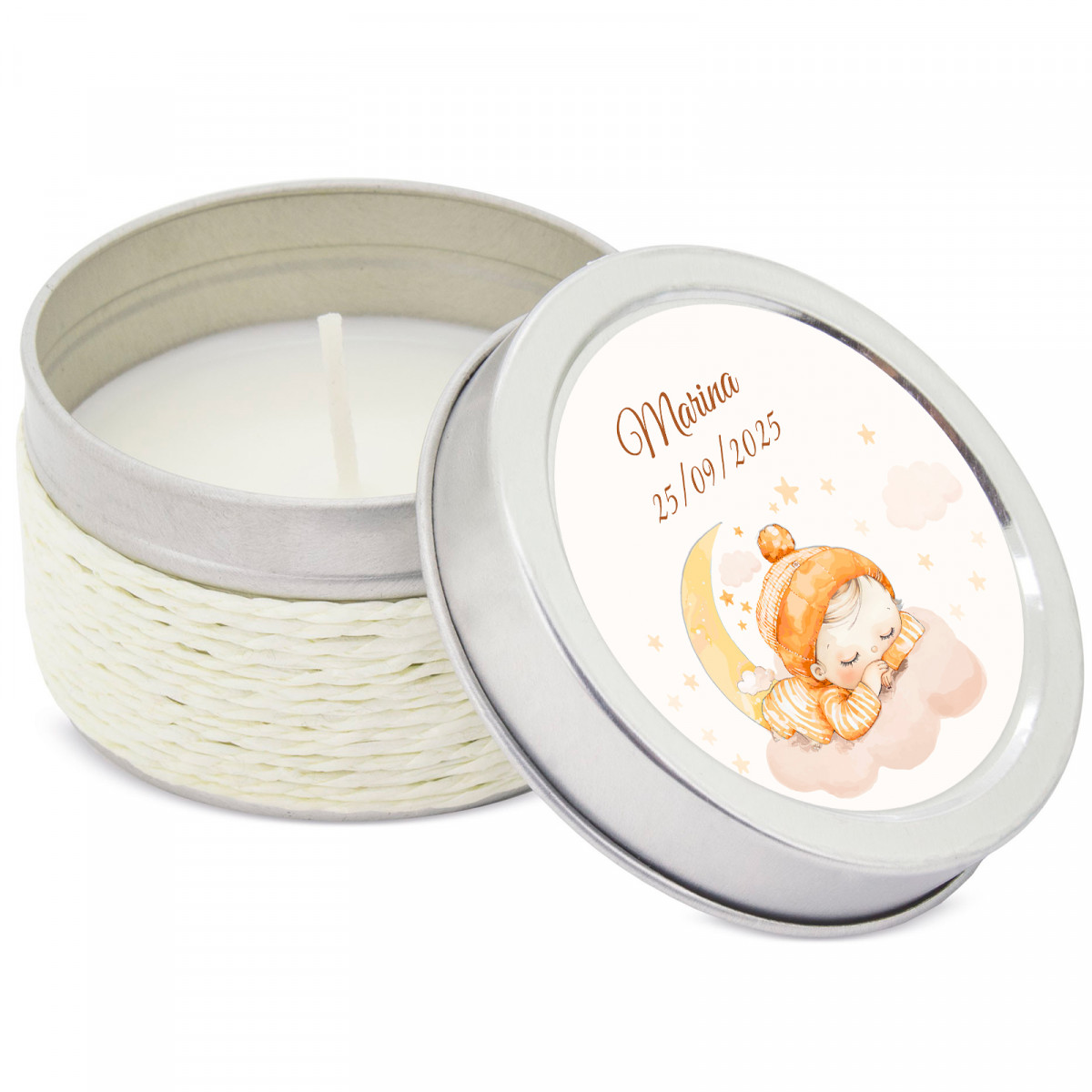Bougie aromatique en boîte avec couvercle personnalisé pour les détails