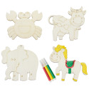 Figurines en bois à colorier avec des marqueurs dans un sac avec adhésif personnalisé pour les détails