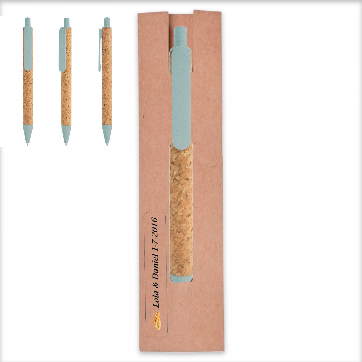 Stylo bio vert dans un étui personnalisé pour les cadeaux de mariage