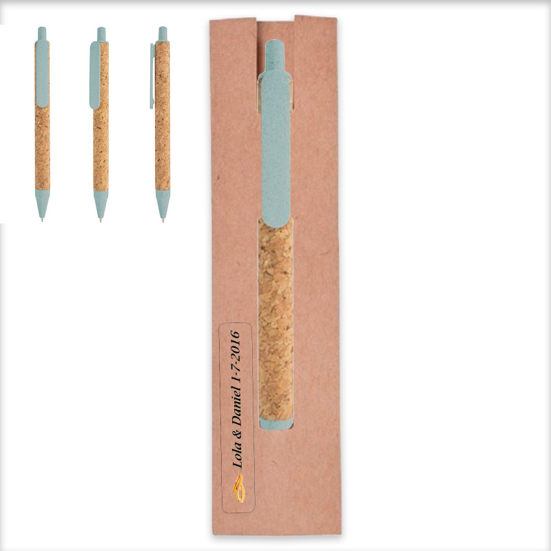 Stylo bio vert dans un étui personnalisé pour les cadeaux de mariage