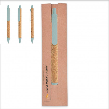 Stylo bio vert dans un étui personnalisé pour les cadeaux de mariage