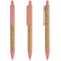 Stylo en paille de blé rose dans un étui avec un autocollant de baptême pour plus de détails