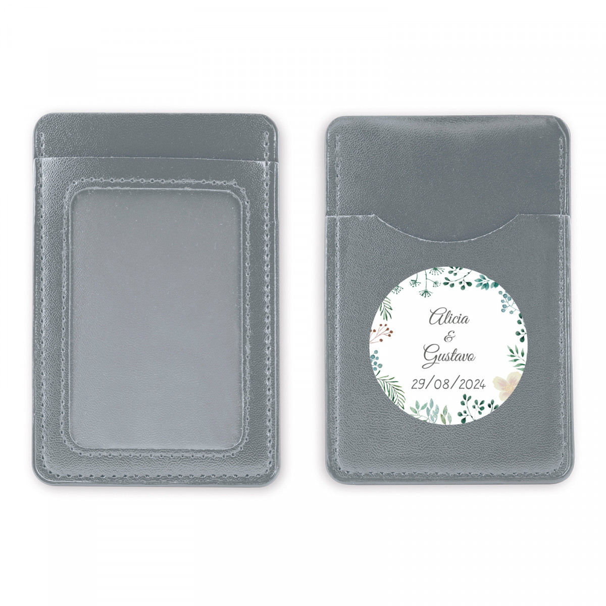 Porte-cartes en argent avec autocollant herbale personnalisé